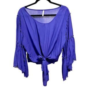 JW Style Small Blue Hippy Bell Sleeve Blouse Boho Size S-M